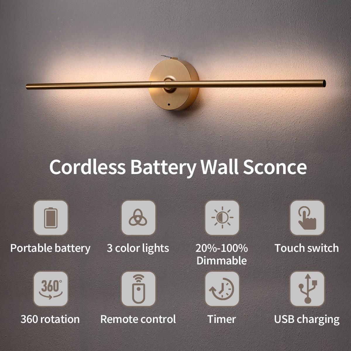 Non drilling installation and detachable, Perfect for renters/Renters Friendly,360 ° rotating creative wireless charging wall lights: no need to remove the entire lamp body/detachable charging battery compartment power supply wall lights/mirror lights