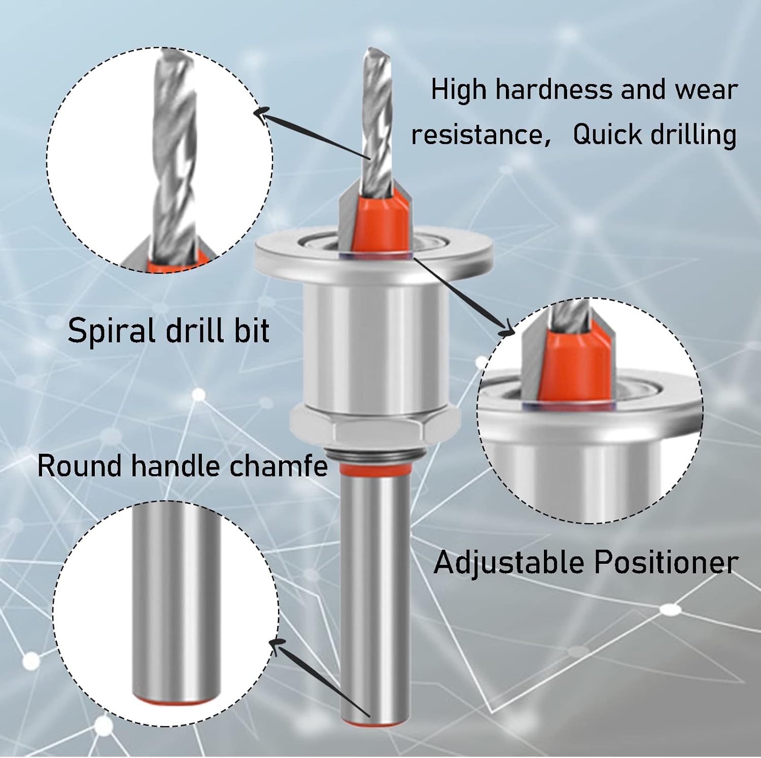 5PCS Carbide Tipped 90° Countersink with Adjustable Low Friction Depth Stop Multifunctional Round Shank Bore Woodworking Drill Bit Taper Drill Bit Counterbore Drill Bit