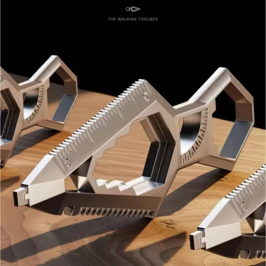 9-in-1 Stainless Steel Keychain, Portable Bottle Opener, Protractor, Ruler, Screwdriver, Wrench, Pocket EDC Tool.