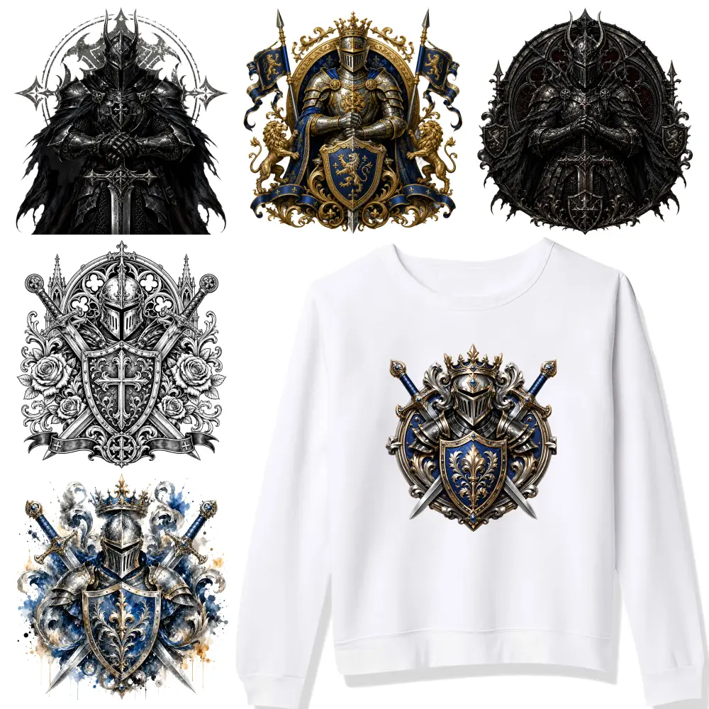 6 Pcs Knight Theme Iron-On Decals for Clothing - Washable, Easy Heat-Press Fabric Stickers for T-Shirts, Backpacks, DIY Crafting Home Decor Supplies