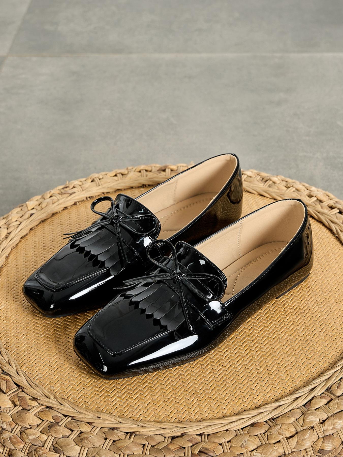 Women's Retro Flat Shoes with Bowknot and Fringe Design, Square Toe Slip-On Loafers for Spring & Fall Fashion