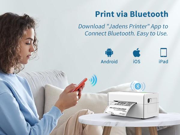 JADENS Bluetooth Shipping Label Printer, Wireless Thermal Printer for Small Business & Package, USPS, UPS, Compatible with Phone, iPad, PC