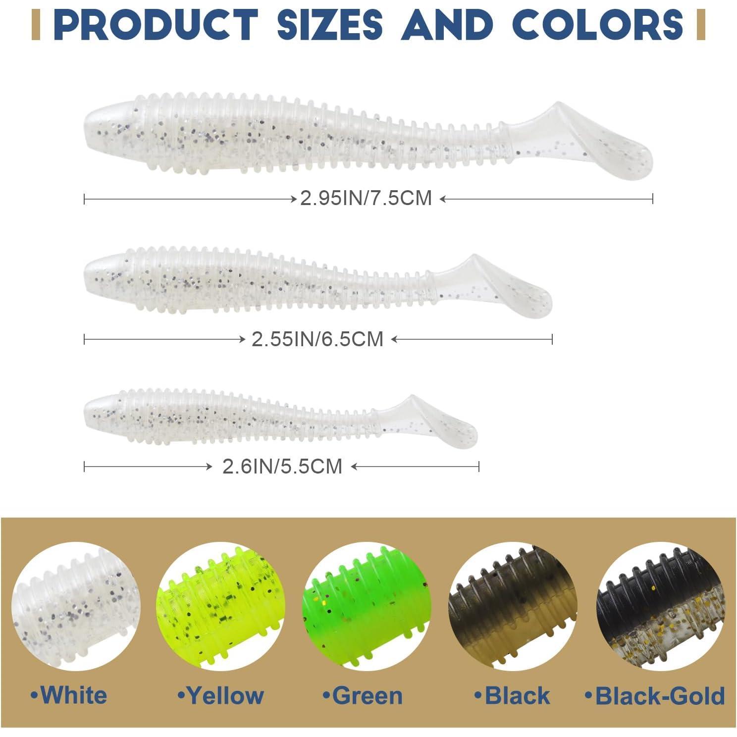 50/40/30Pcs Paddle Tail Swim Baits Lures Fishing Soft Plastic Lure Kit for Bass Trout Walleye Crappie 5.5cm 6.5cm 7.5cm 50/40/30Pcs Paddle Tail Swim Baits Lures Fishing Soft Plastic Lure Kit for Bass Trout Walleye Crappie 5.5cm 6.5cm 7.5cm