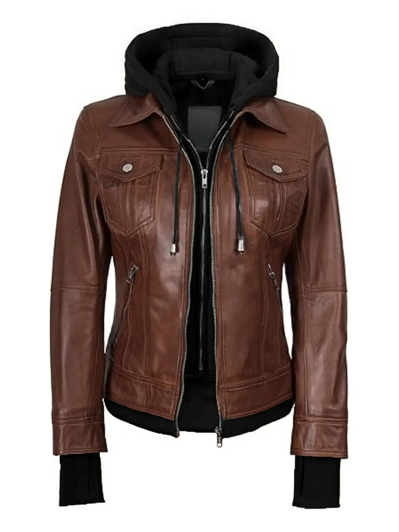 Women's Faux Leather Hooded Jacket for Spring Autumn Winter, Casual Work Commuter Everyday Wear, Stylish and Comfortable Outerwear