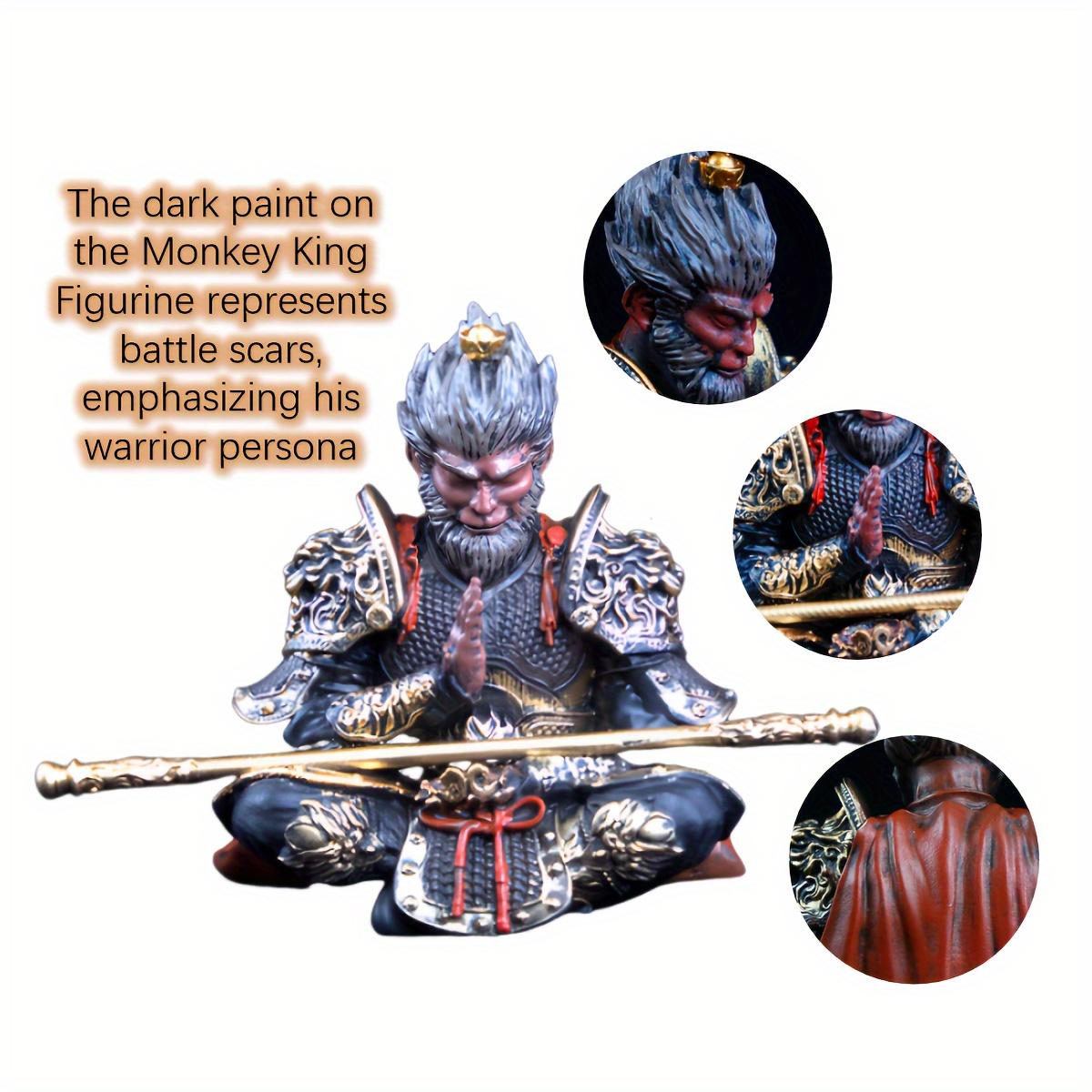 Hand-Painted Monkey King Statue Figurine with Golden Staff, Unique Car Dashboard Decor, High-Quality Mythical Chinese Art Collectible