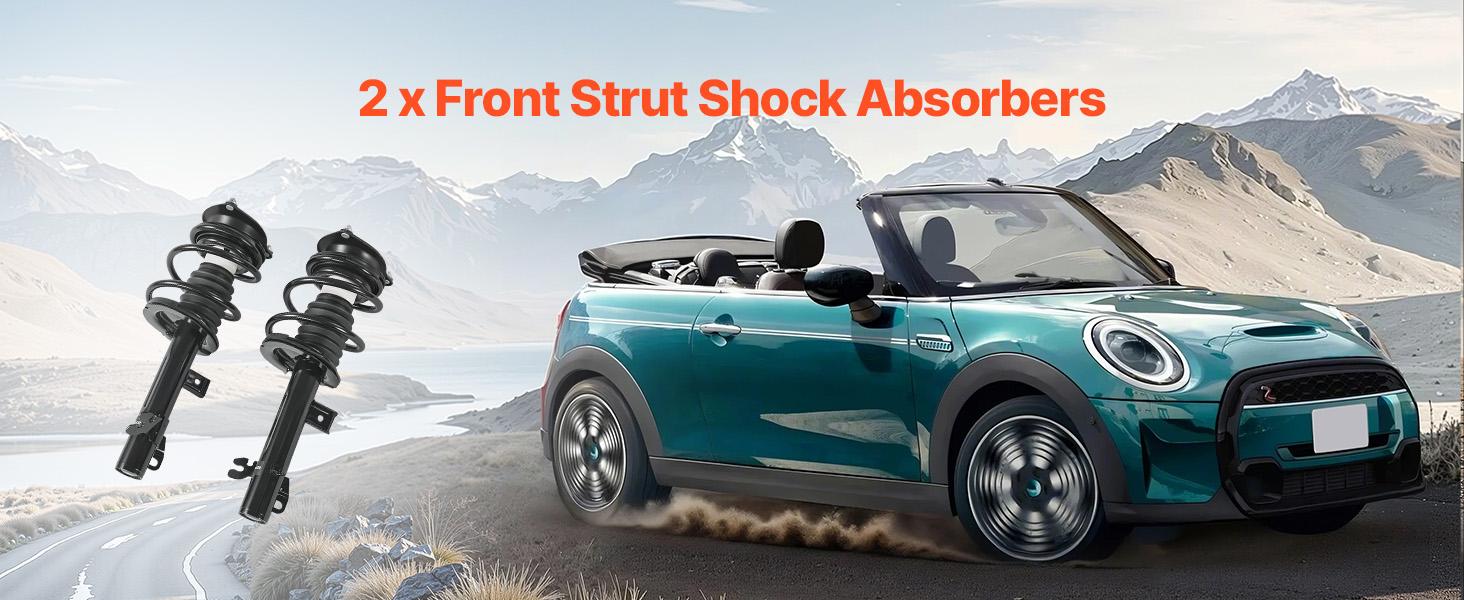 VEVOR Front Shock Absorber Strut Assembly (2Pcs, Steel Body), Front Wheels Coil Springs Strut Kit, OE 172265/172266 Replacement for 2002-2006 Mini Cooper Convertible, Stability Boost Automotive Part