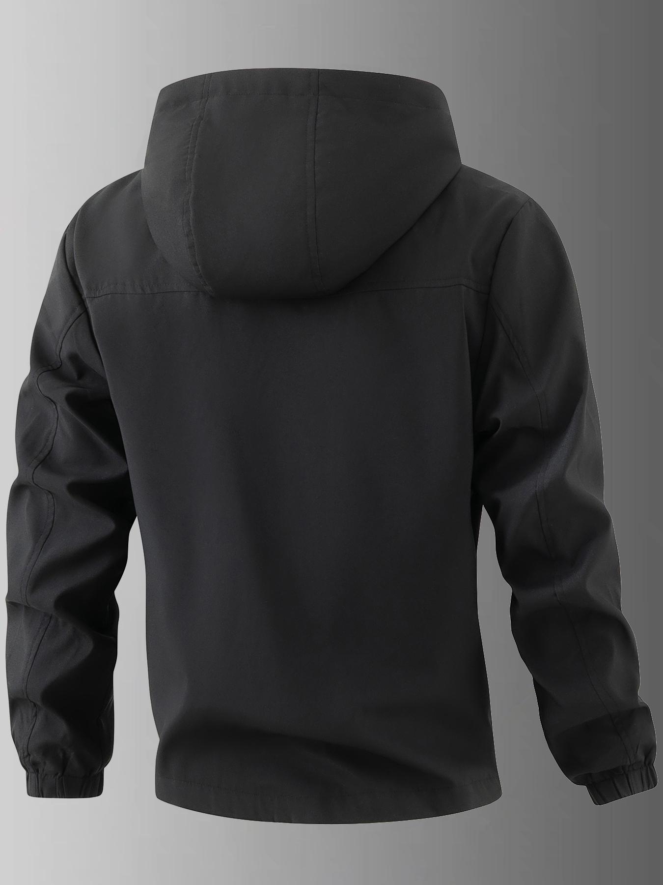 Men's Lightweight Windproof Jacket, Zipper Closure Hooded Design, Polyester Fabric, Casual Outdoor Flight Jacket Fitted
