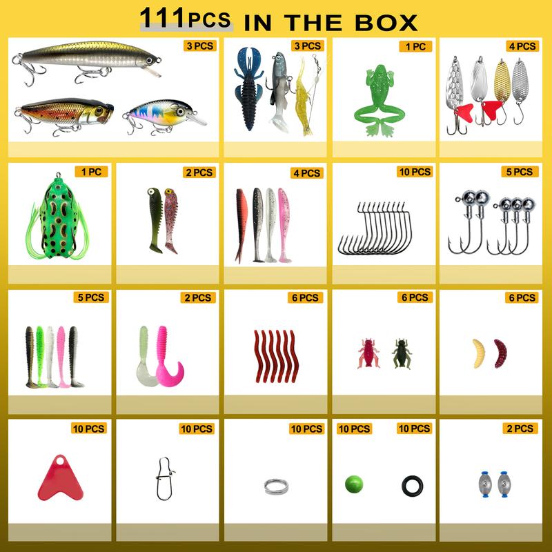 Fishing Lure Set, Crank Bait, Rotary Soft Plastic Worm Triple Hook Fish Hooks Lead Pendant Accessories, Durable Fishing Gear Kit, Artificial Fishing Lure