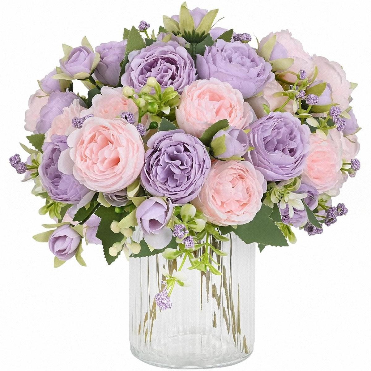 4pcs Realistic Two-Tone Pink Artificial Peony Bouquet, DIY Fake Flowers for Home Living Room Decor, Wedding Decor, Valentine's Day Gift, Long-Lasting Faux Flowers Perfect for Birthday Party, Garden, Bedroom, Dining Table, Window Sill & Bridal Bouquet