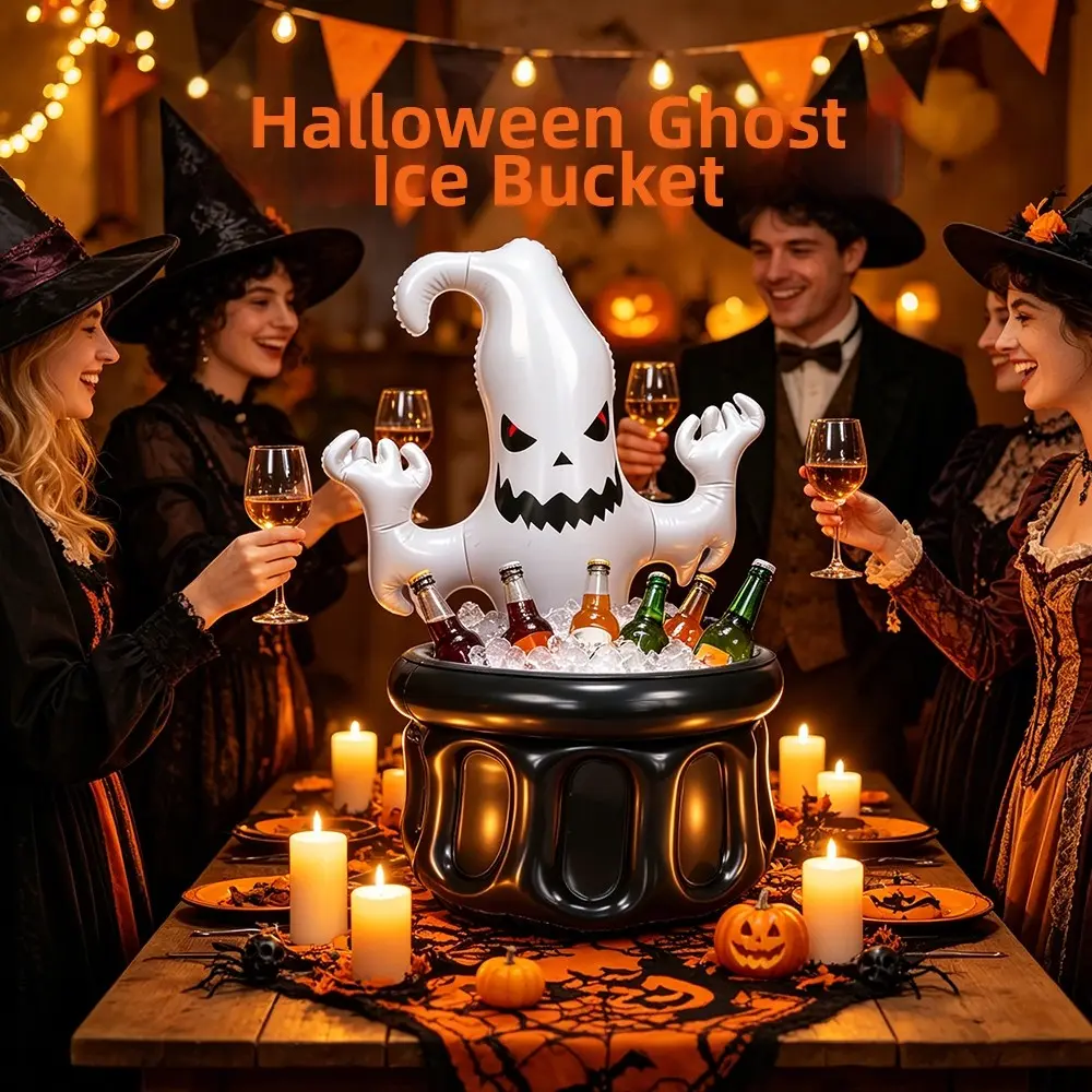 27-Inch Halloween Inflatable Ghost Bucket Beverage Cooler, Indoor Outdoor Party Supplies, Home Party Decor Decoration Drink Rack