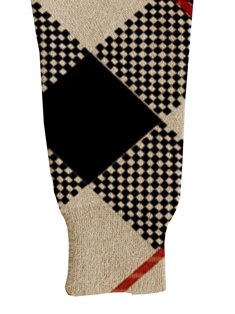 Women's Tartan Print Stand Collar Sweater, Fall & Winter Casual Long Sleeve Knitwear, Comfortable Warm Fitted Top for Daily Wear, Knitted Sweater