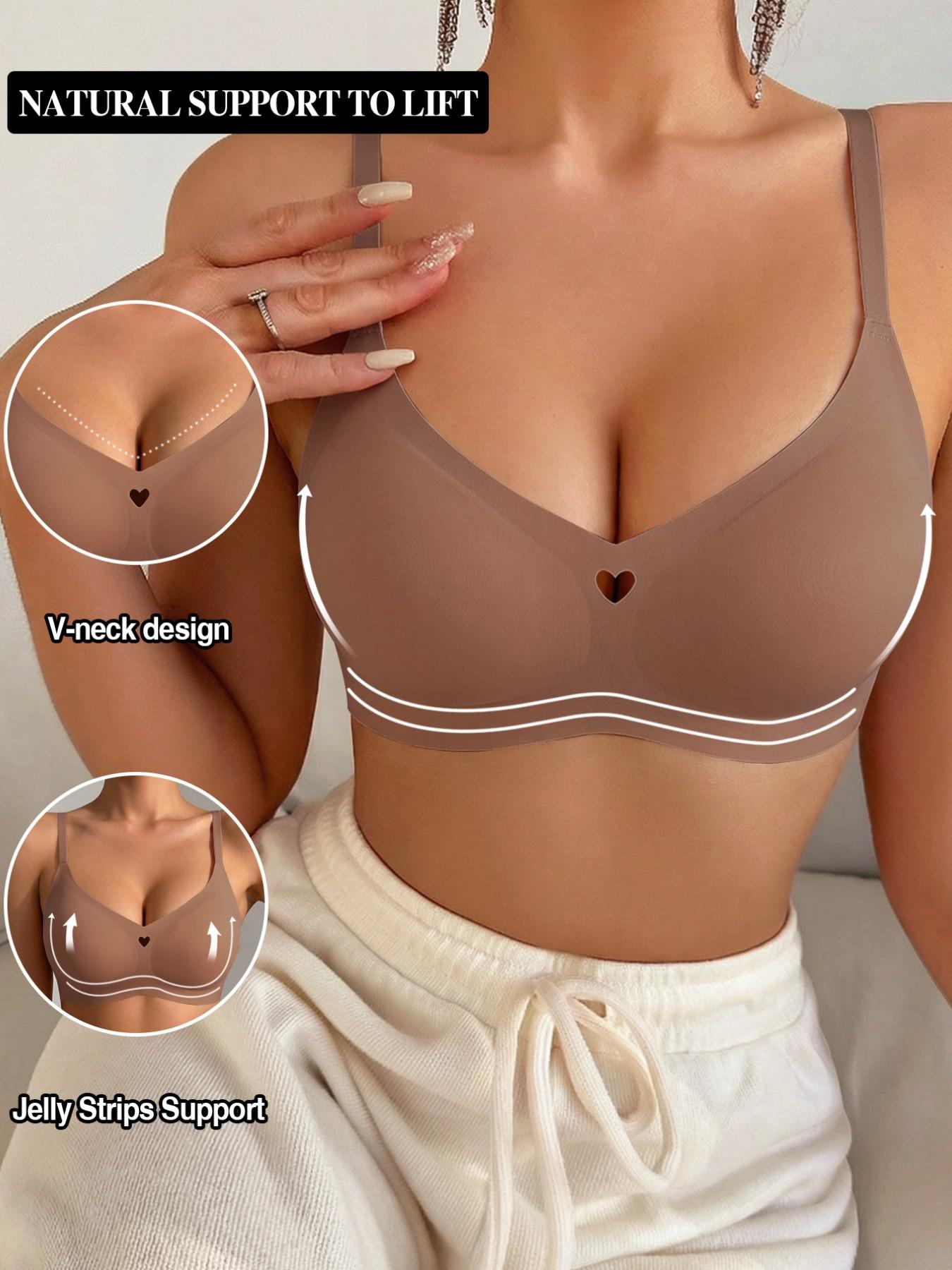 Women's Seamless Jelly Bra, Push-Up V-Neck Wireless Lingerie, Max Support, All Seasons, Casual Style, 1/2/4 Pieces Set