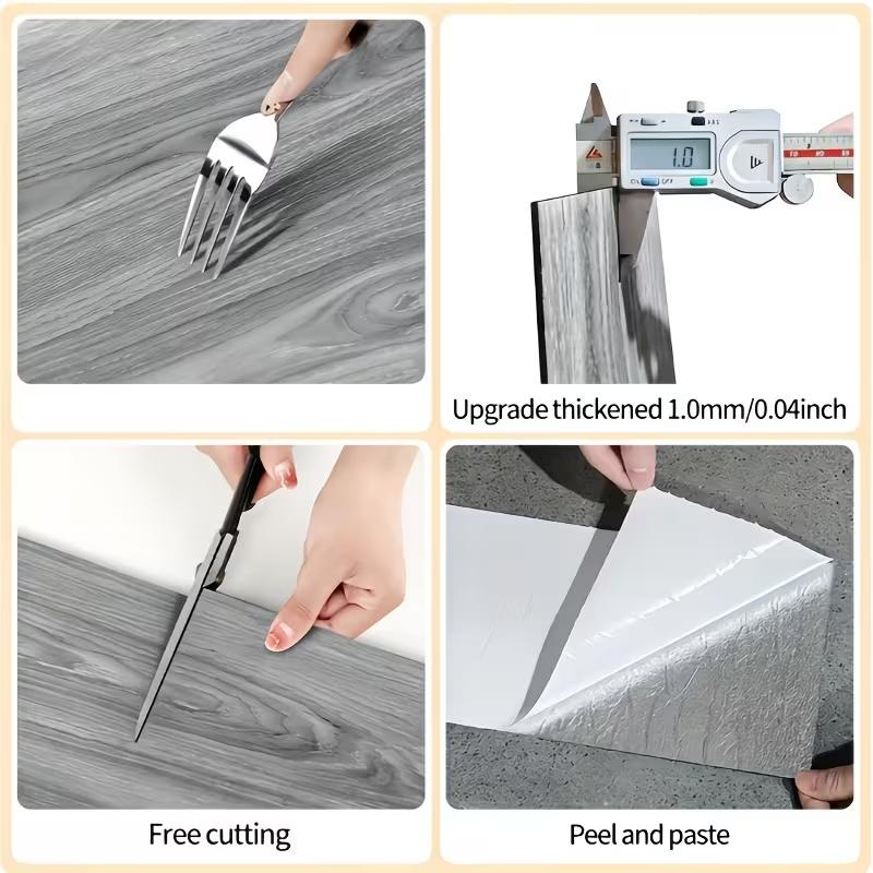 10Pcs Luxury Wood Grain Self - Adhesive PVC Flooring, Detachable Vinyl Floor Stickers, Kitchen Floor Tiles, Bedroom Floor Decoration Stickers, Self - Adhesive Flooring, Indoor Floor Stickers