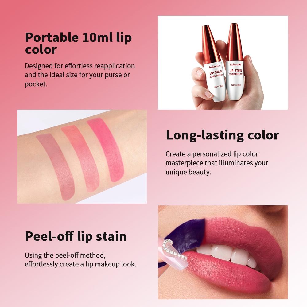 3 Color Peel-Off Lip Gloss Set, Highly Pigmented Lip Tint Lip Glaze, Long-Lasting & Transfer-Proof Lip Tatoo, Ultra-Easy to Apply, Non-Sticky Wear, Instantly Brightens & Enhances Lip Color, for Daily Use, Parties & Travel, Makeup