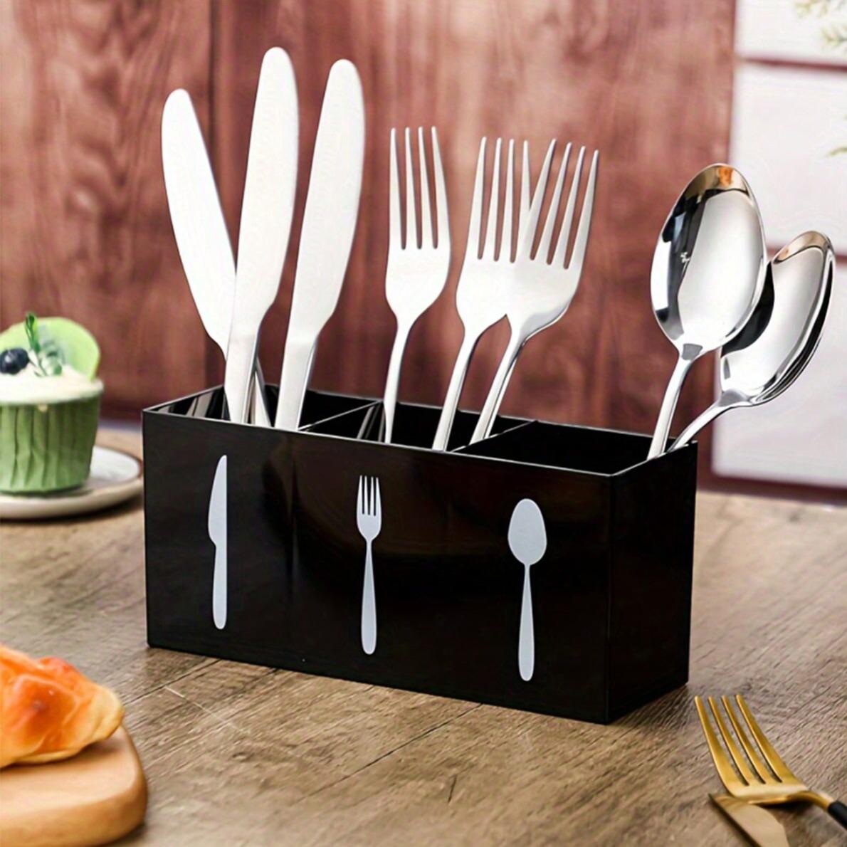 Multifunctional Kitchen Storage Organizer, Compact Plastic Utensil Rack for Spoons Knives Forks, Ideal Home and Restaurant Settings