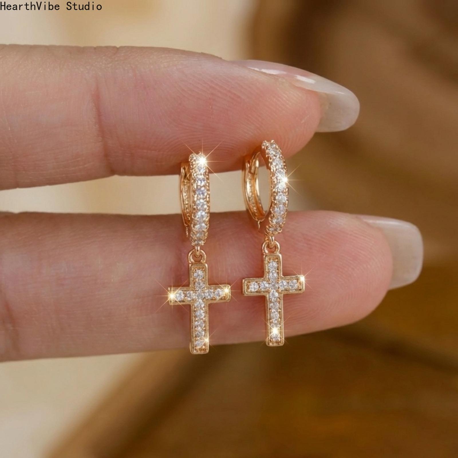 Dainty Clean Girl Rhinestone Cross Earrings | Hypoallergenic Plated Copper Minimalist Studs, Tarnish-Resistant Faith-Inspired Luxury Jewelry Gift for Her Dainty Clean Girl Rhinestone Cross Earrings | Hypoallergenic Plated Copper Minimalist Studs, Tarnish-Resistant Faith-Inspired Luxury Jewelry Gift for Her
