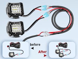 Nilight 2PCS 16 AWG Wiring Harness Extension Kit –Help 1 Lead Harness to Connect 2 Off Road LED Light Bar Black
