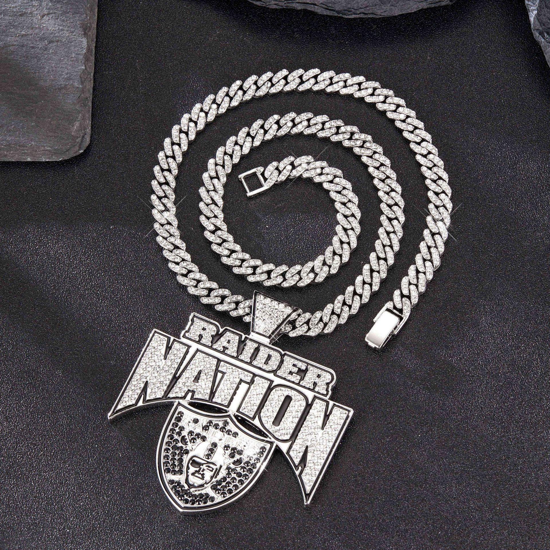 Soccer Team Pendant Necklace, Hip-Hop Style, Full Diamonds, Cuban Chain, Boho Jewelry, All Seasons, Alloy Material