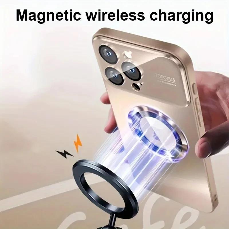High-Quality Matte Titanium-Color Magnetic Casing for iPhone 11-17 Pro Max, Smartphone Handheld Devices Protection Cover Compatible with MagSafe Wireless Charging, Accessories