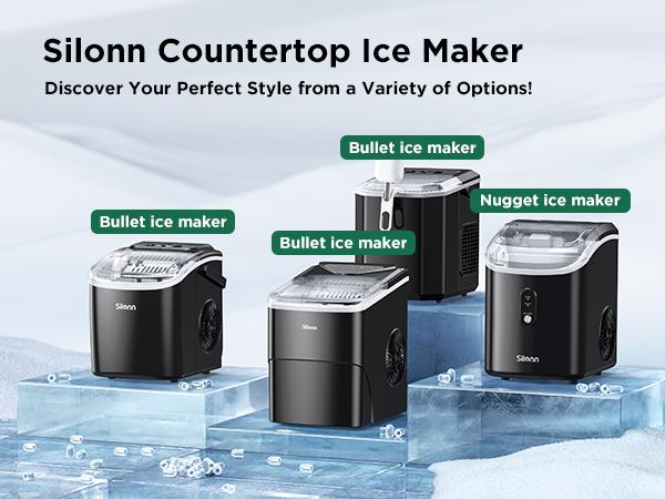 Silonn Ice Maker Countertop, Chewable Chrunchy Soft Ice, 33 lbs per Day, Self-Cleaning with handle, Portable Design, Kitchen Gadget, Xmas Gift Choice, Ideal for kitchen, family office, party, bar, Sonic Hospital Style Ice