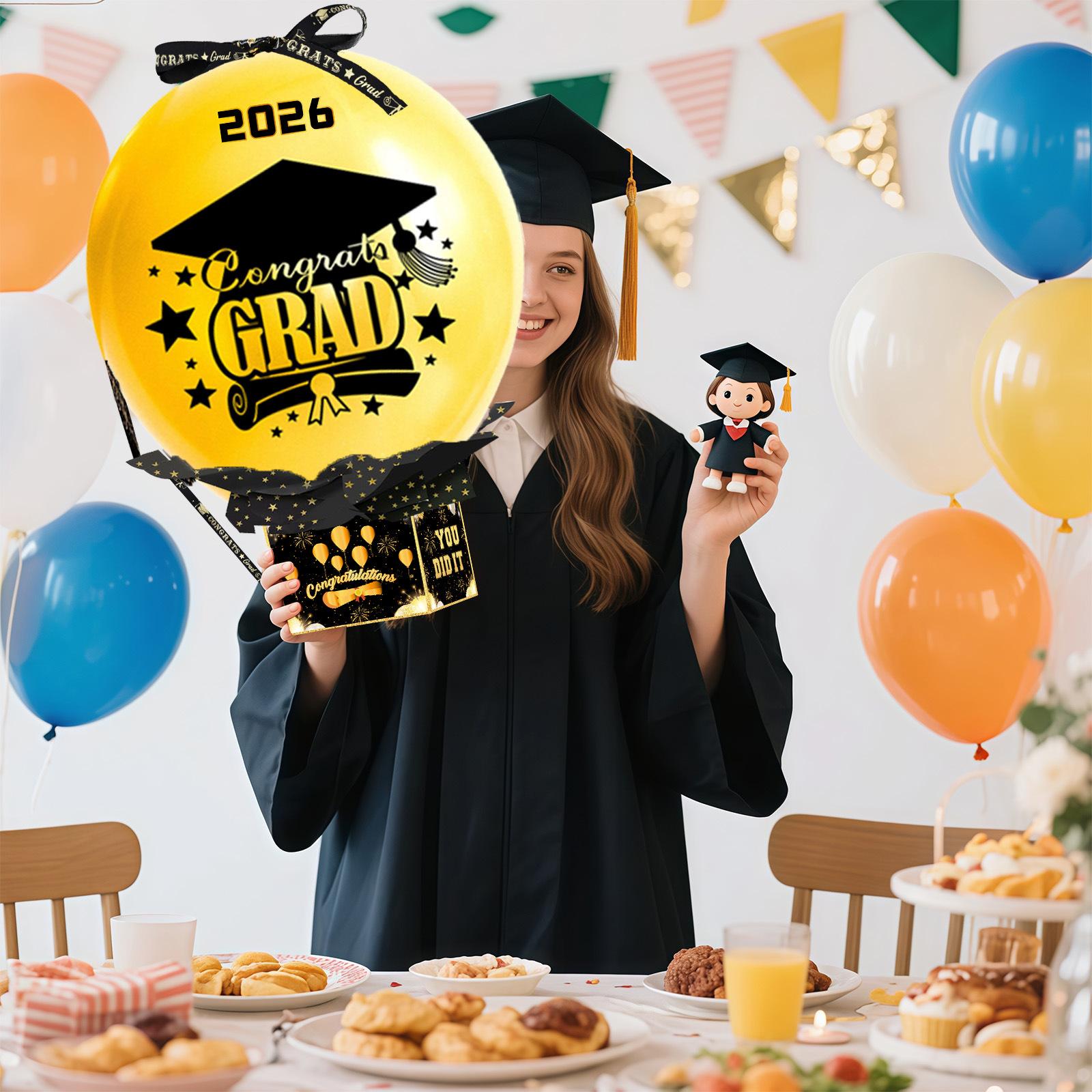 2026 Graduation Surprise Balloon Gift Box, Black And Gold Graduation Balloon Money-Extracting Gift Box, Used For Graduation Party Decorations, Party Games, Raffle Giveaways, And Personal Gift Boxes