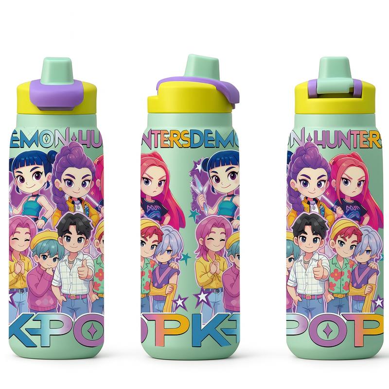 AuraCup 19/24/32oz KPop Demon Hunters Stainless Steel Tumbler, Vacuum Insulated Cup, Kpop Demon Hunter X Gen-Z Cat Atmosphere, with Lid and Straw, Keep Hot 12H / Ice Drinks 24H, Travel, Office, Gift for Music Lovers, Teens