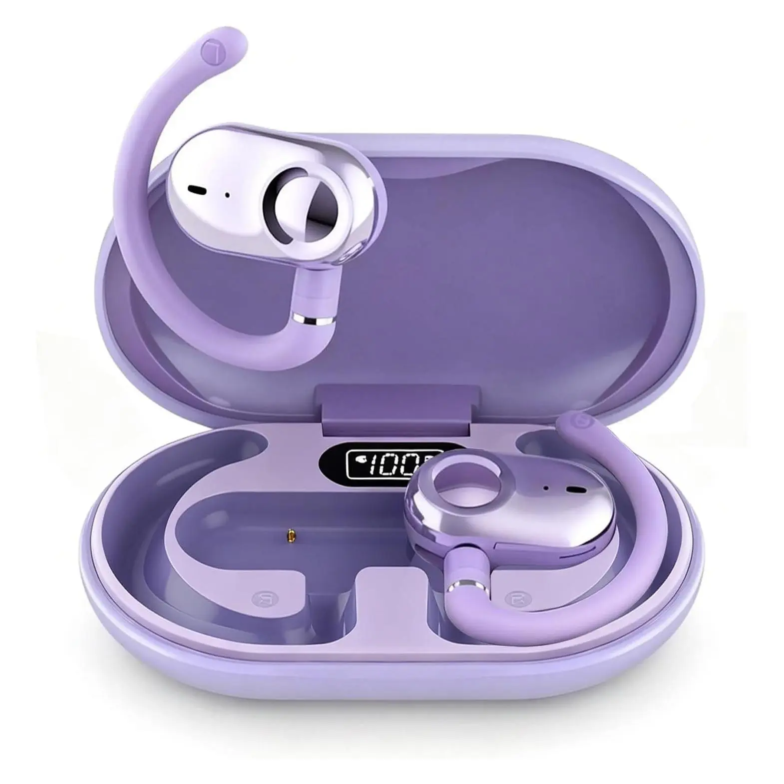Purple Open Ear Bluetooth Headphones Wireless Sport Earbuds with Ear Hooks for Running Workouts, Air Conduction Wrap Around Earphones with Secure EarhooksGift