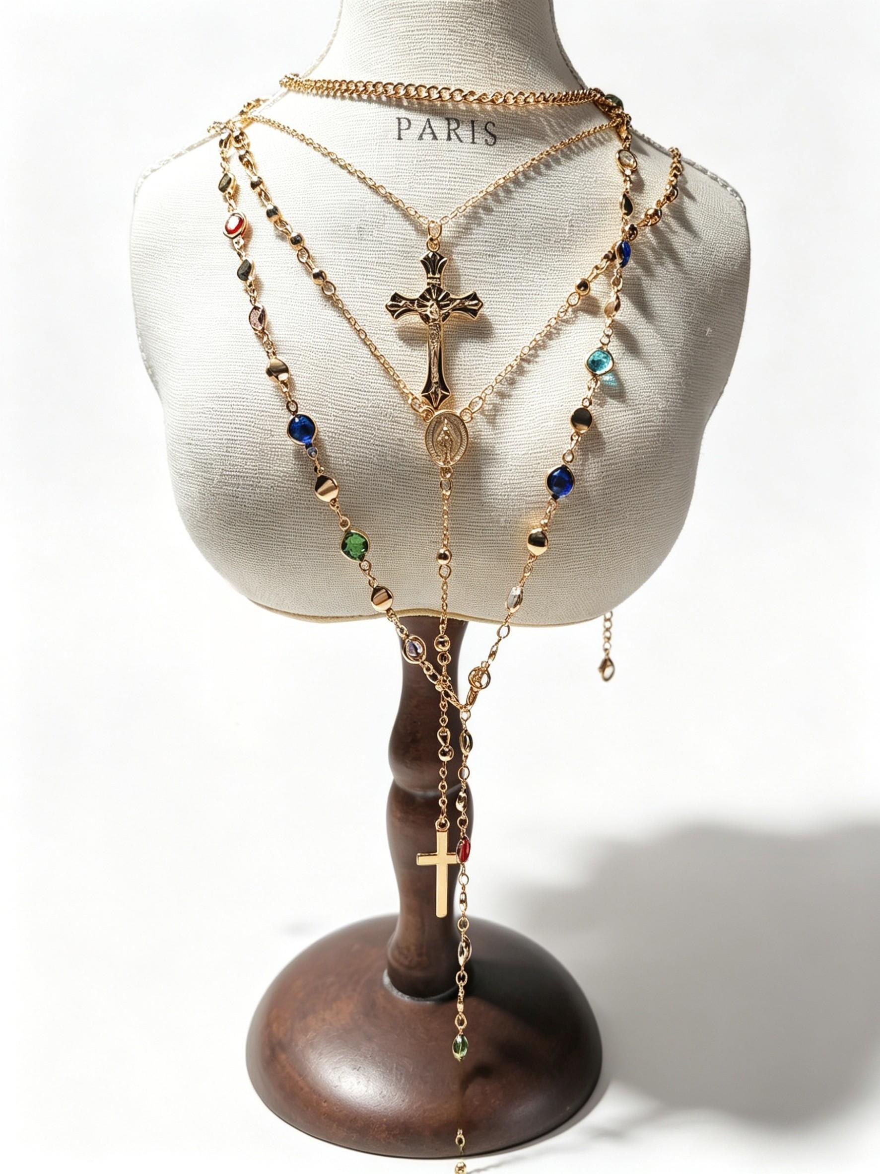 4 Piece Layered Cross Necklace Set, Y2K Gothic Punk Jewelry, Graduation Gift, Music Festival Accessory, Everyday Wear