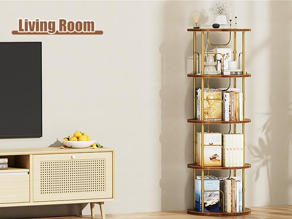 Flycity Rotating Bookshelf,3 Tier -5 Tier Spinning Bookshelf Tower,360° Display Unique Round Bookcase,Floor Standing Corner Revolving Bookshelf Storage Organizer for Home Study Office Furniture Living Room