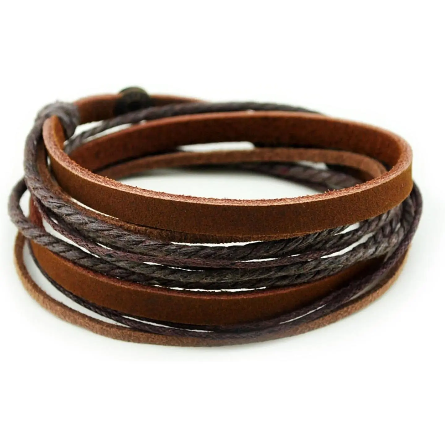 Multilayer Genuine Leather Bracelet for Women & Men, Unisex Adjustable Wrap Cuff with Multicolor Rope Wristband(Gift)