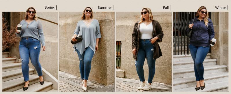 Hanna Nikole Women's Plus Size Jeans Skinny High Waisted Ripped Stretchy Denim Pants with Tummy Control & Pockets for All Seasons Casual Wear Trouser