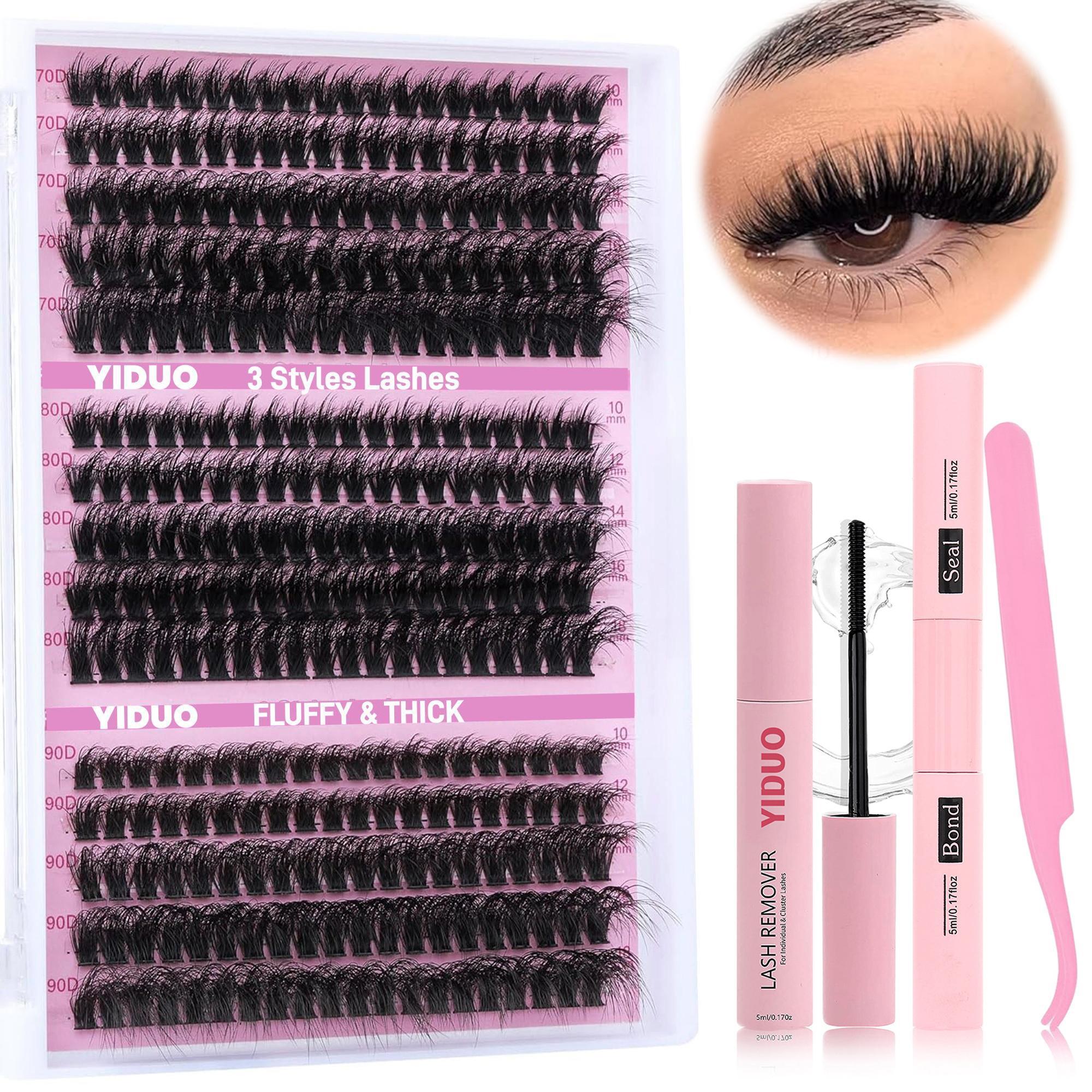 Volume Eyelashes Extension Set, 60D|70D|80D|90D & Thick Volume Lashes Clusters, Individual Lash Extensions Kit, 10-18mm D Curl Lash Extensions Kit with Lash Bond and Seal, Lash Remover, Lash Tweezers, DIY Lash Clusters at Home, Eyelash Bond Glue