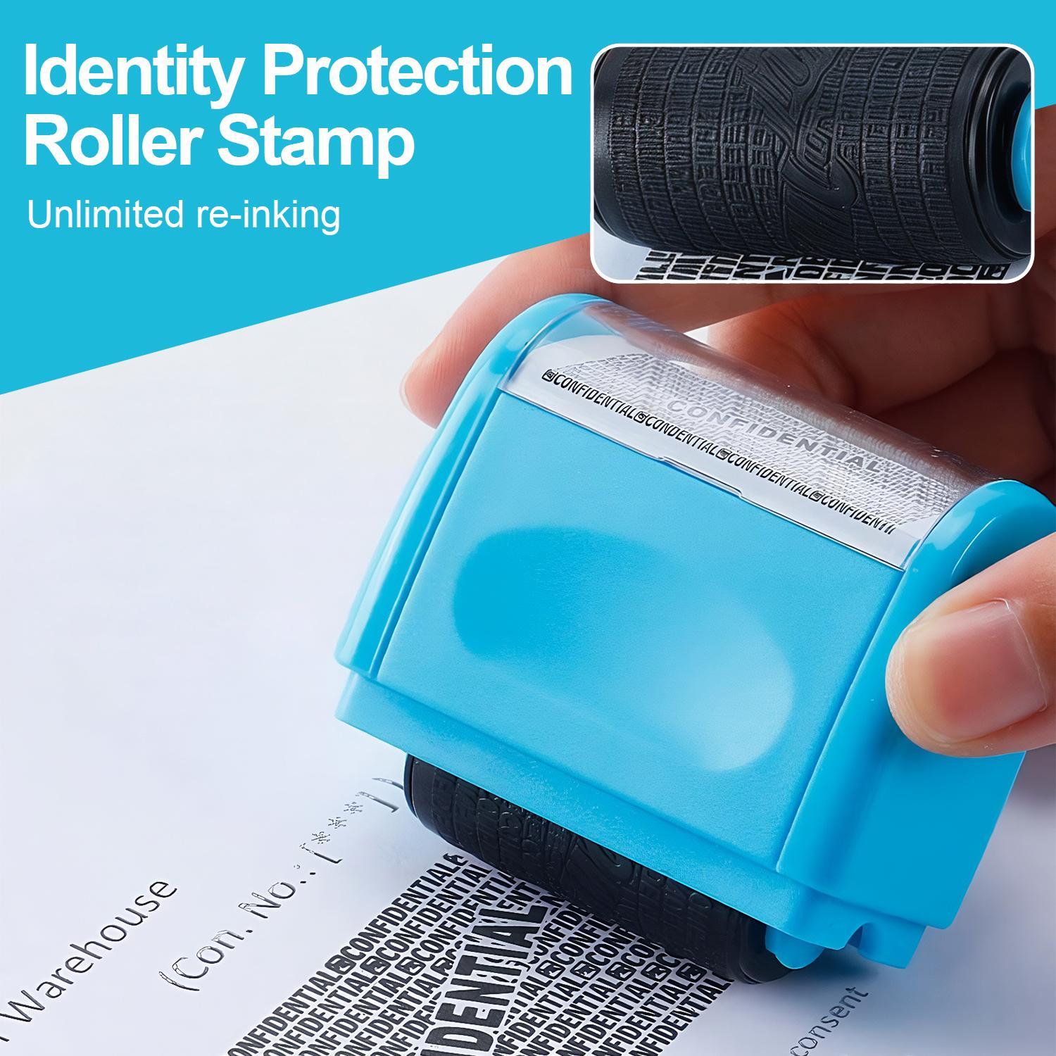 Identity Protection Roller Stamp Identity Theft, Confidential, Privacy Roller Stamp Information Blocker and 3 Pack Refill Ink for ID Account Data Address Security