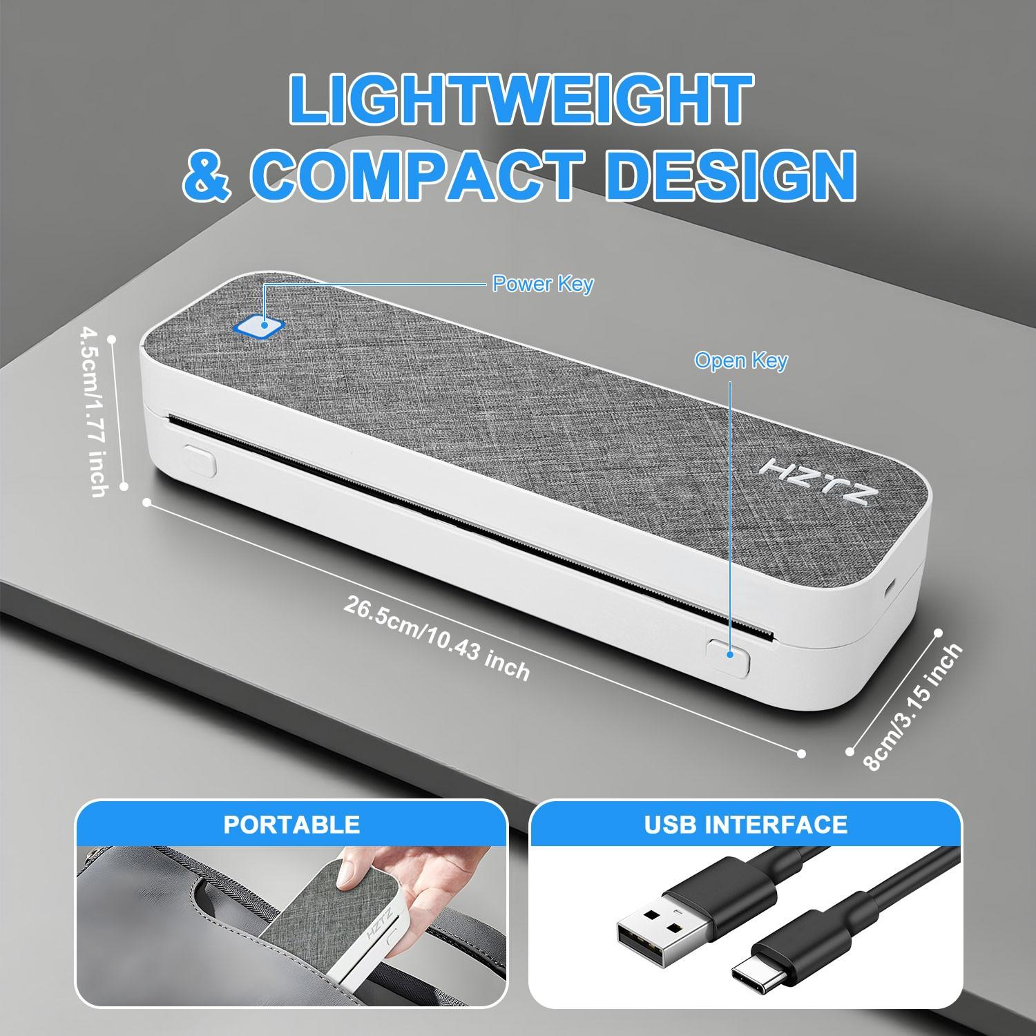 Hztz Mini Portable A4 Thermal Printer, Wireless Connection, Compatible with Android and iOS, Includes 10 Tattoo Papers, High-Quality Printing