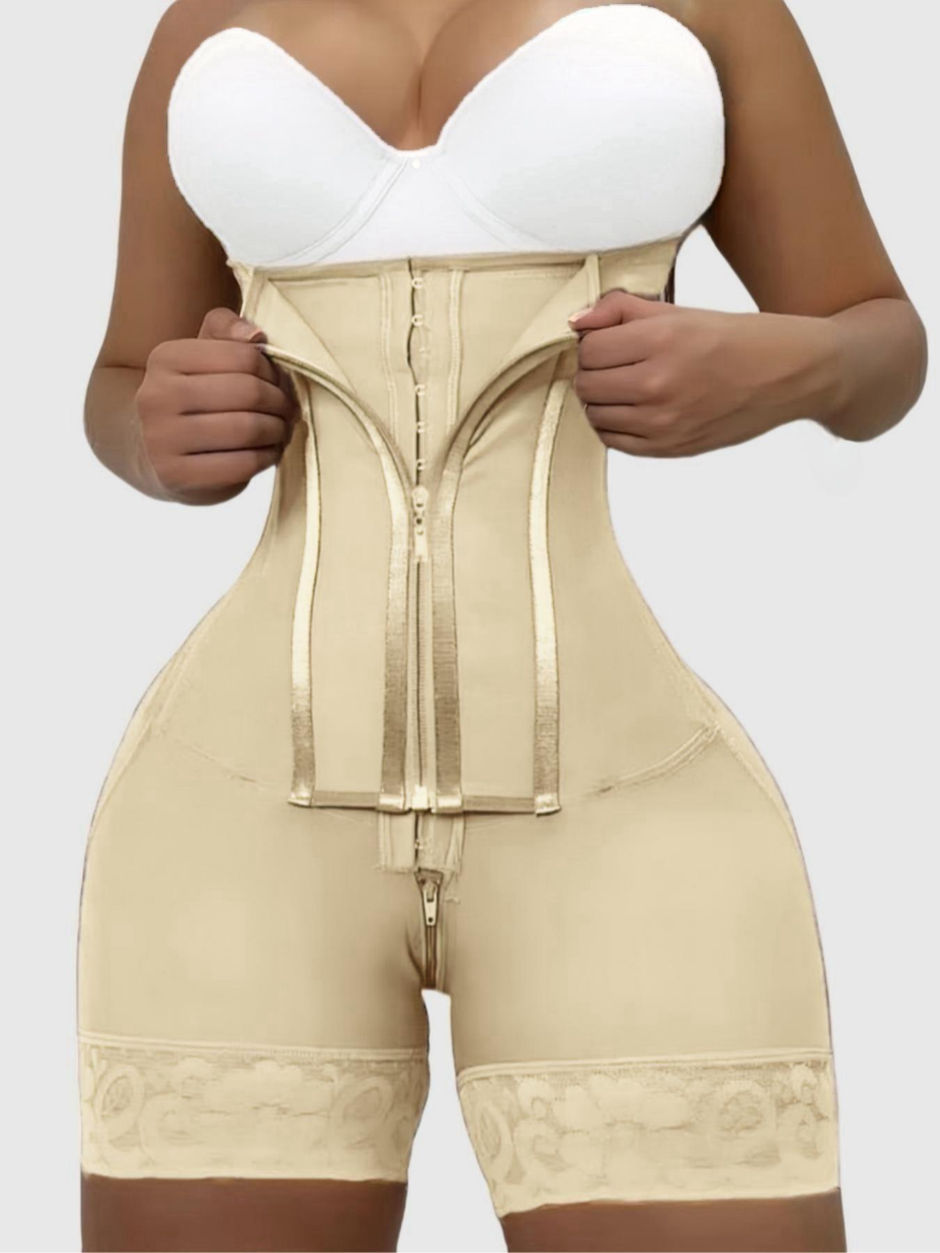 1 Count Women's High Waist Underwear Zipper Crotch Shapewear Bottoms, Solid Color Lace Tight Fitting Shaper Shorts, Fajas, Butt Lifting Tummy Control Body Shaper Panty with Zipper & Hooks Closure, Colombian Shapewear, Perfect for Daily Wear & Gym