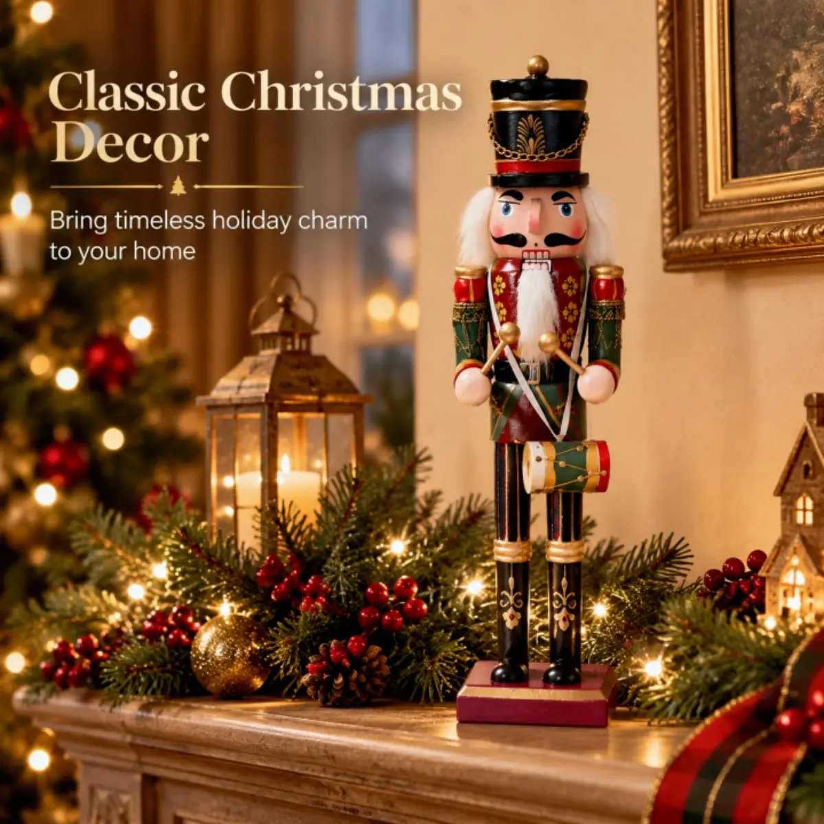 Wooden Nutcracker Toy Nutcracker Wooden Puppet Doll Figures Model Handcrafted Ornament Suitable for Christmas Display Kids Christmas Decor