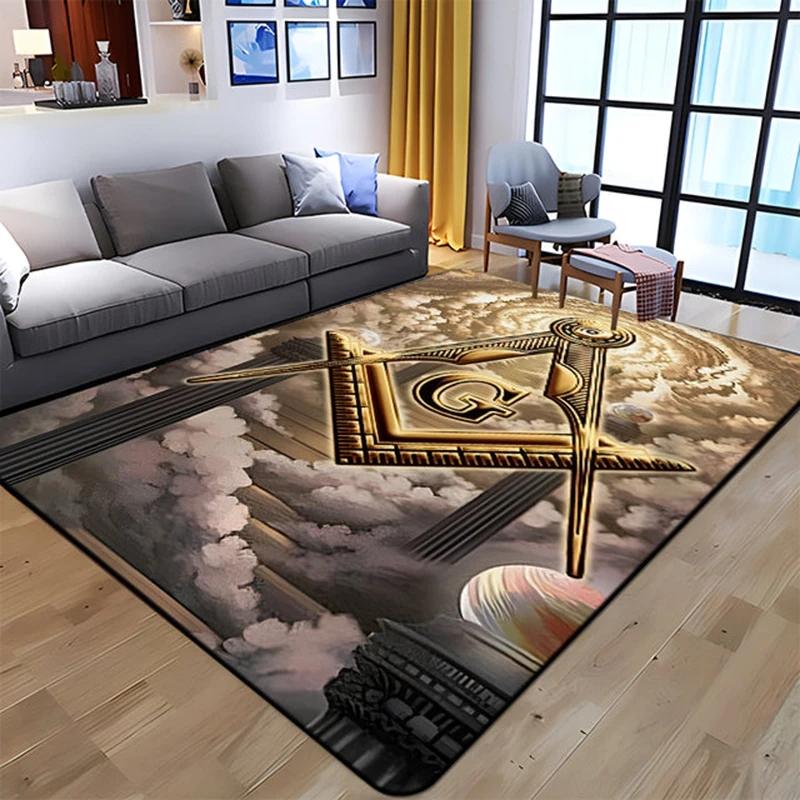 Masonic Square and Compass Flannel Area Rug - Freemasonry Symbol Print Soft Mat for Living Room, Non-Slip Lodge Home Decor #MasonicRug #FreemasonryMat #LodgeHomeDecor #SquareCompassCarpet #NonSlipFlannelRug