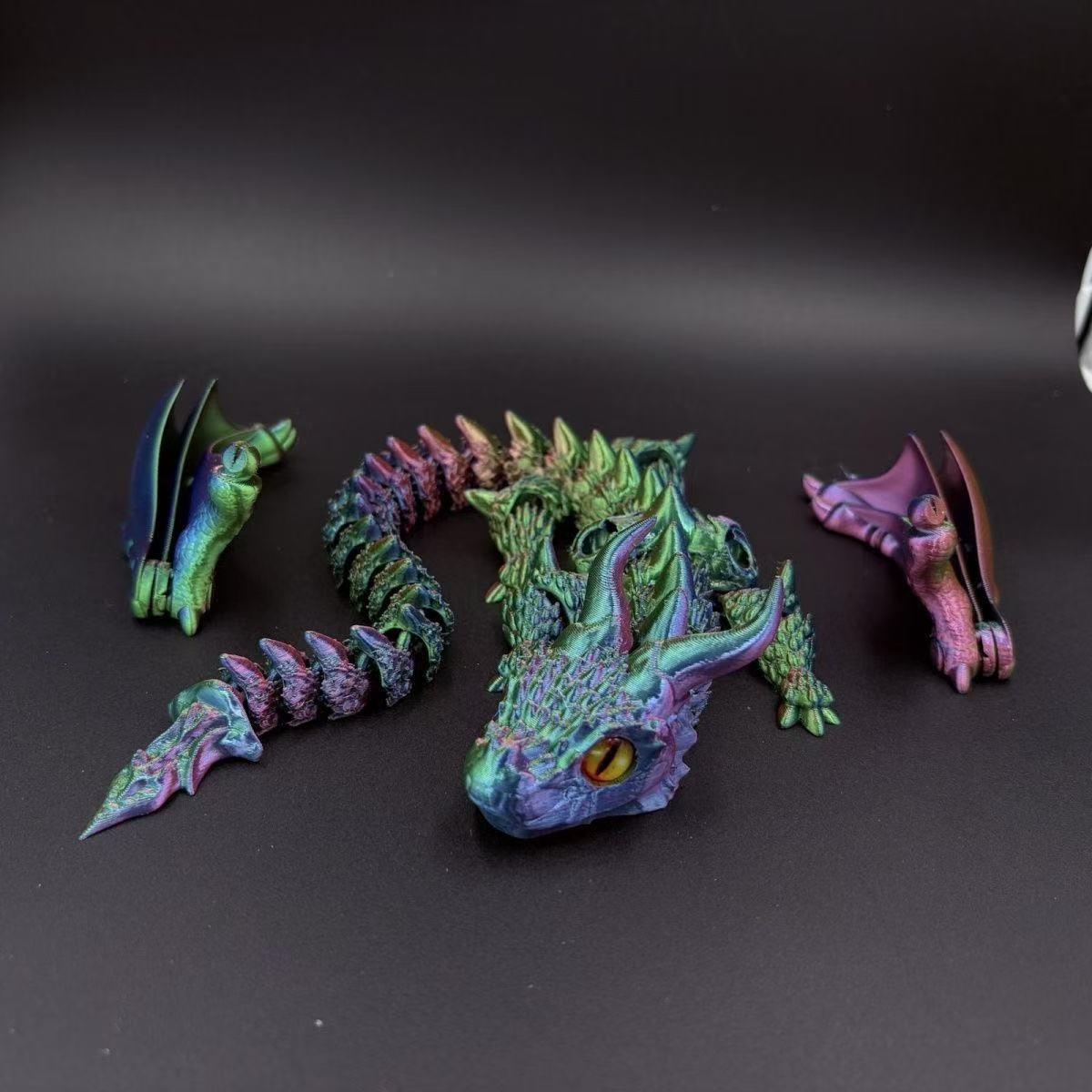 3D Printed Double-Horned Winged Dragon Figurine, Flexible Fully Articulated Multi-Joint Movable Model with Iridescent Gradient Finish, Room Decor, Household Items Decor, Sports & Outdoor Protective Gear Styling Accessory