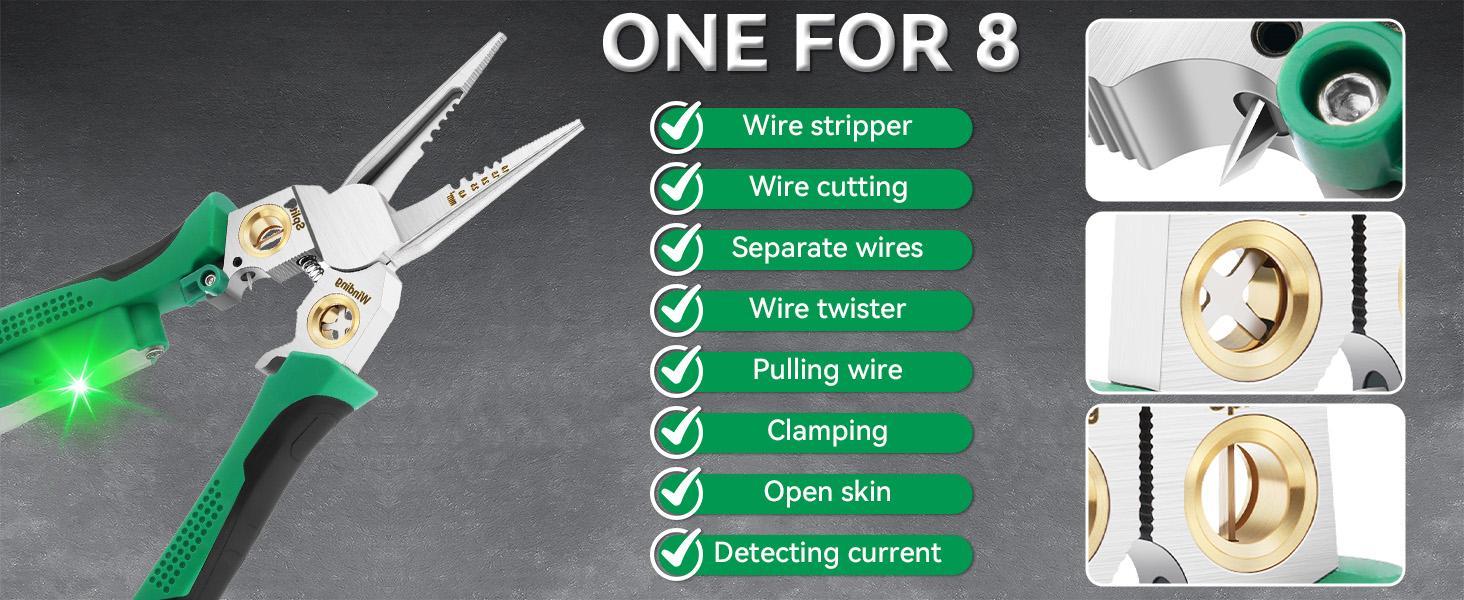 8 In 1 Wire Stripper With Voltage Tester, Multi-Function Electric Wire Stripping Tool For Cutting And Pulling Pliers, Electrician Repair Tool, Wire Strippers Electrical (Green) 8 In 1 Wire Stripper With Voltage Tester, Multi-Function Electric Wire Stripping Tool For Cutting And Pulling Pliers, Electrician Repair Tool, Wire Strippers Electrical (Green)