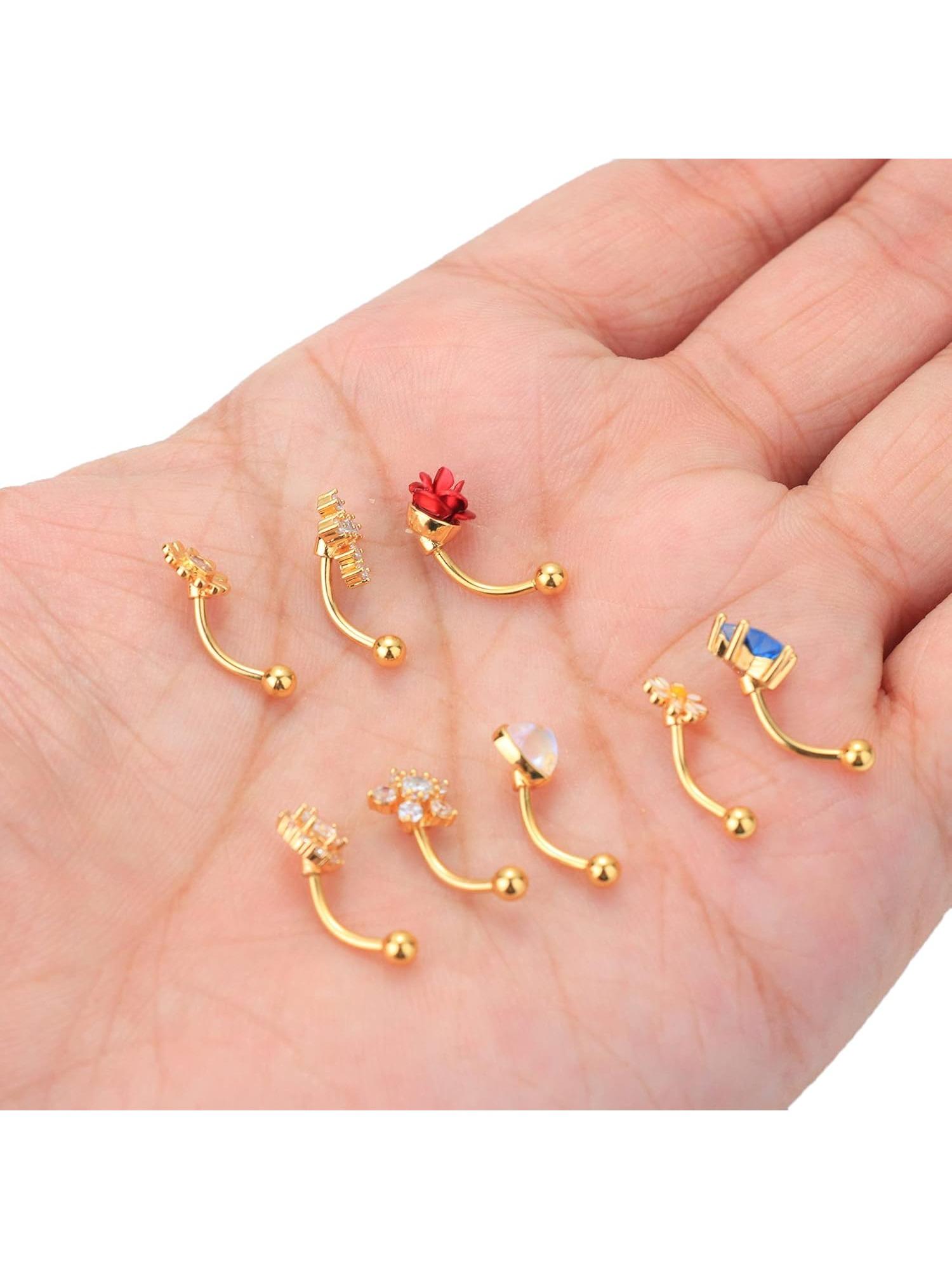 8Pcs Eyebrow Rings Rook Piercing Jewelry for Women Men 16G Surgical Steel CZ Curved Barbell Belly Ring Daith Earrings Tragus Helix Piercings Jewelry