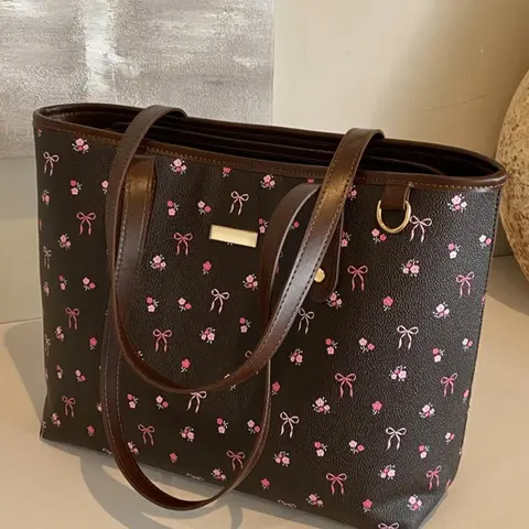 Valentine's Day Gift Women's Elegant Floral Bow Pattern Handbag, personality versatile Daily Shoulder Bag, simple exquisite Casual Fashion   High quality Daily Commuter Bag, PU Shoulder Bags