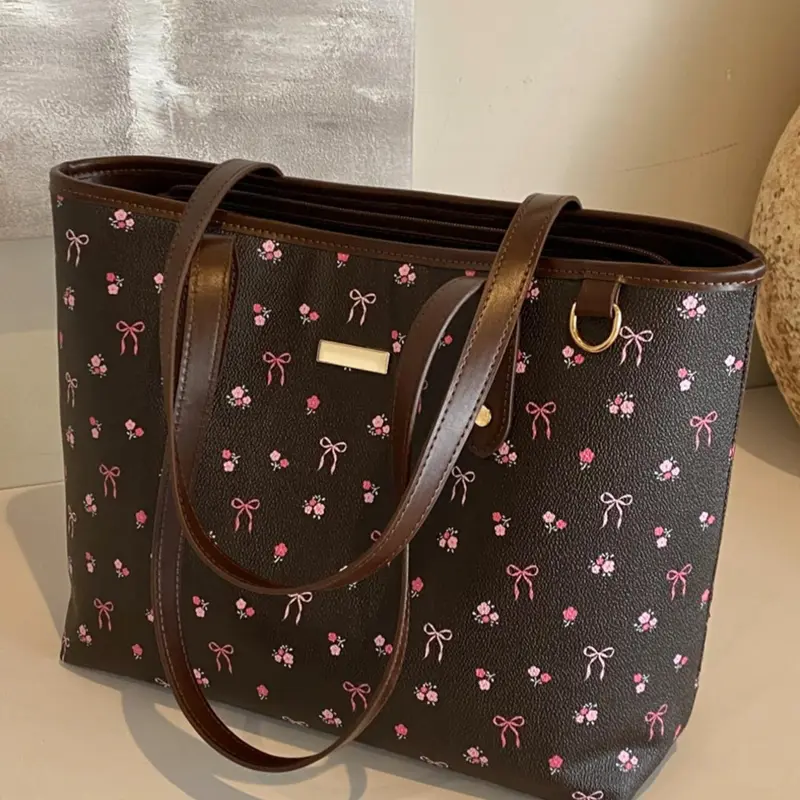 Valentine's Day Gift Women's Elegant Floral Bow Pattern Handbag, personality versatile Daily Shoulder Bag, simple exquisite Casual Fashion High quality Daily Commuter Bag, PU Shoulder Bags