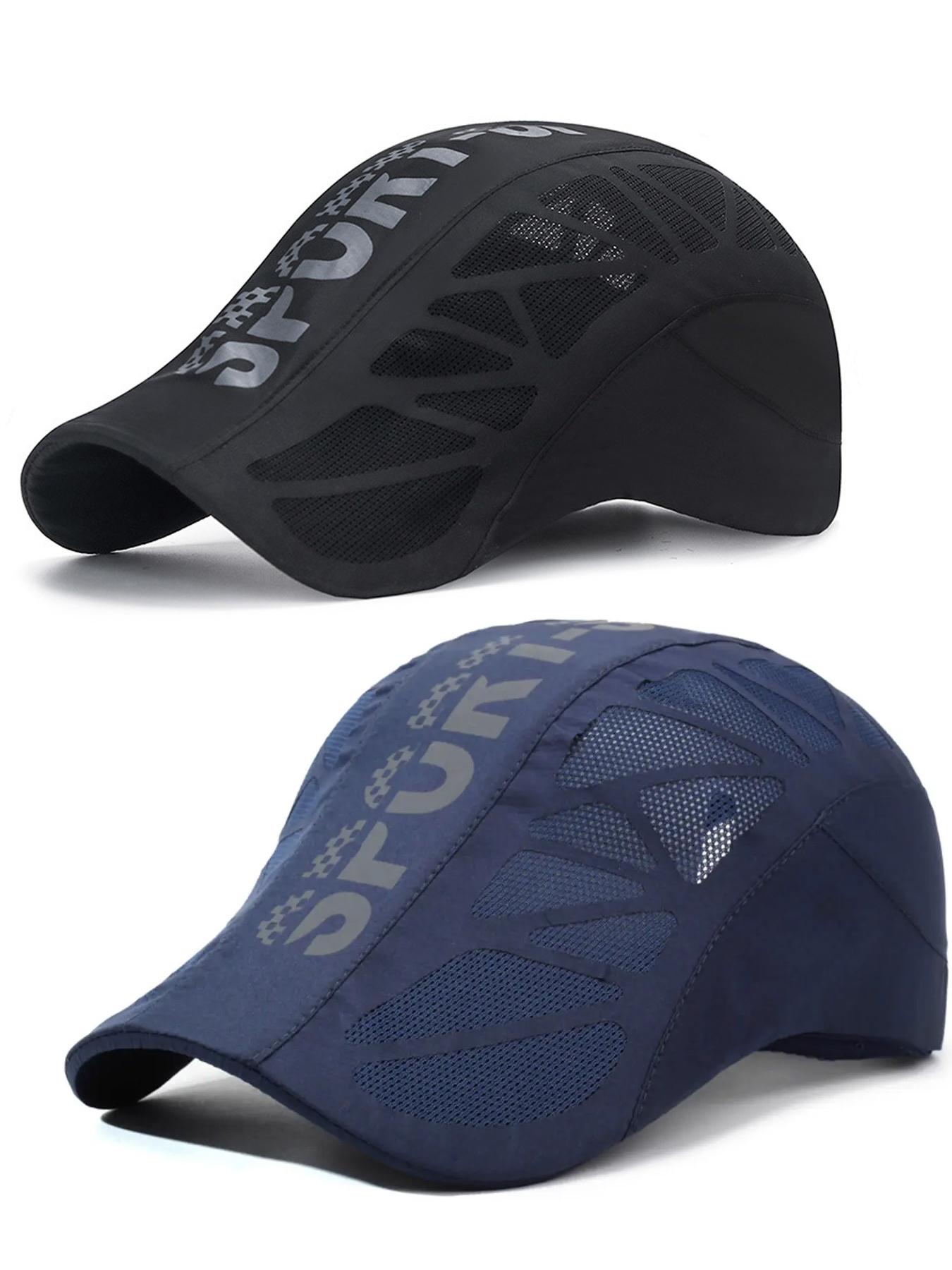 2 Pack Men's Mesh Breathable Fitted Newsboy Cycling Cap | Retro Literary Painter Peaked Sunshade Cap