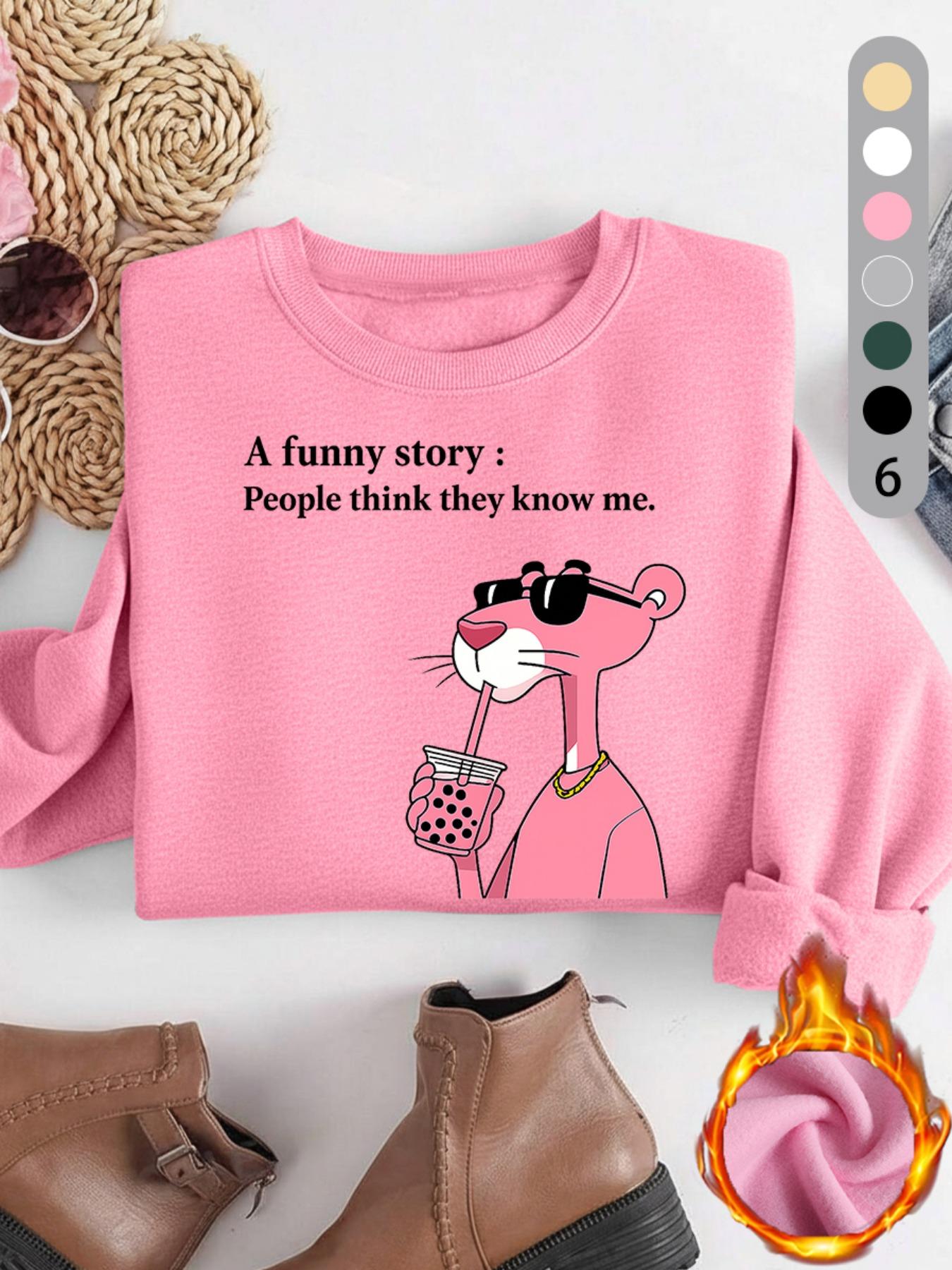 Women's Panther Print Sweatshirt, Casual Vintage Washed Cotton Long Sleeve Pullover, Fitted Round Neck Sporty Style, Fall Winter Fashion