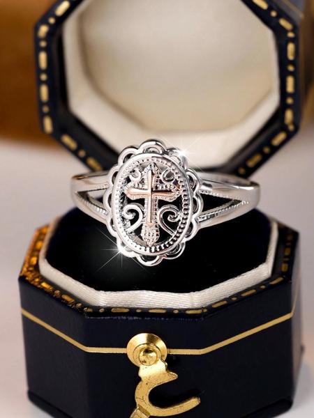 Vintage Floral Cross Ring for Women, 925 Sterling Silver, Unique Design ...
