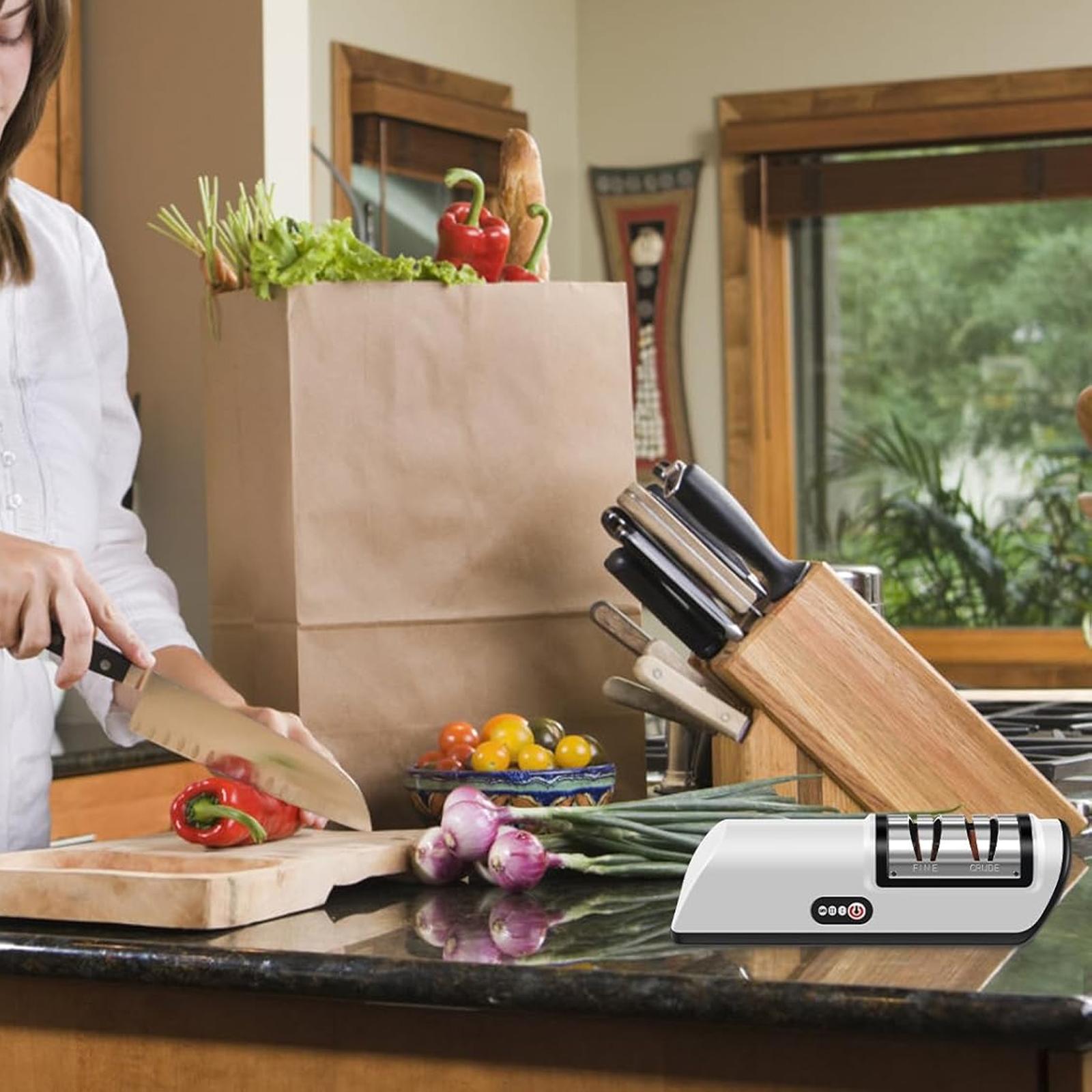 Professional Two-Stage Electric Knife Sharpener, Fast Sharpening Polishing Multi-Functional Kitchen Tool, Efficient Repair for Kitchen Knives