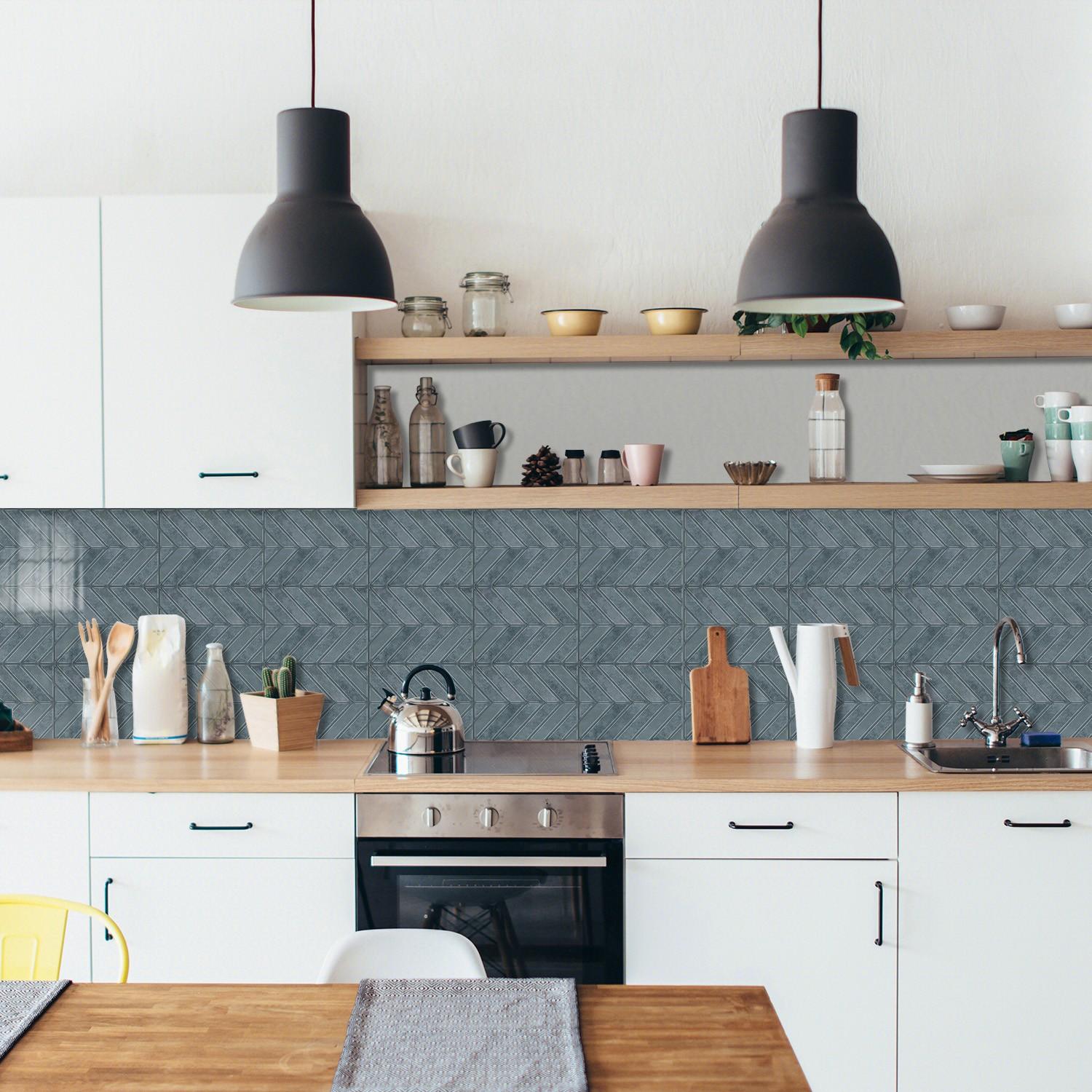 Geometric Herringbone Pattern Stickers, 12/24pcs Self Adhesive & Detachable Design, Waterproof Wall Decor for Kitchen Cabinets