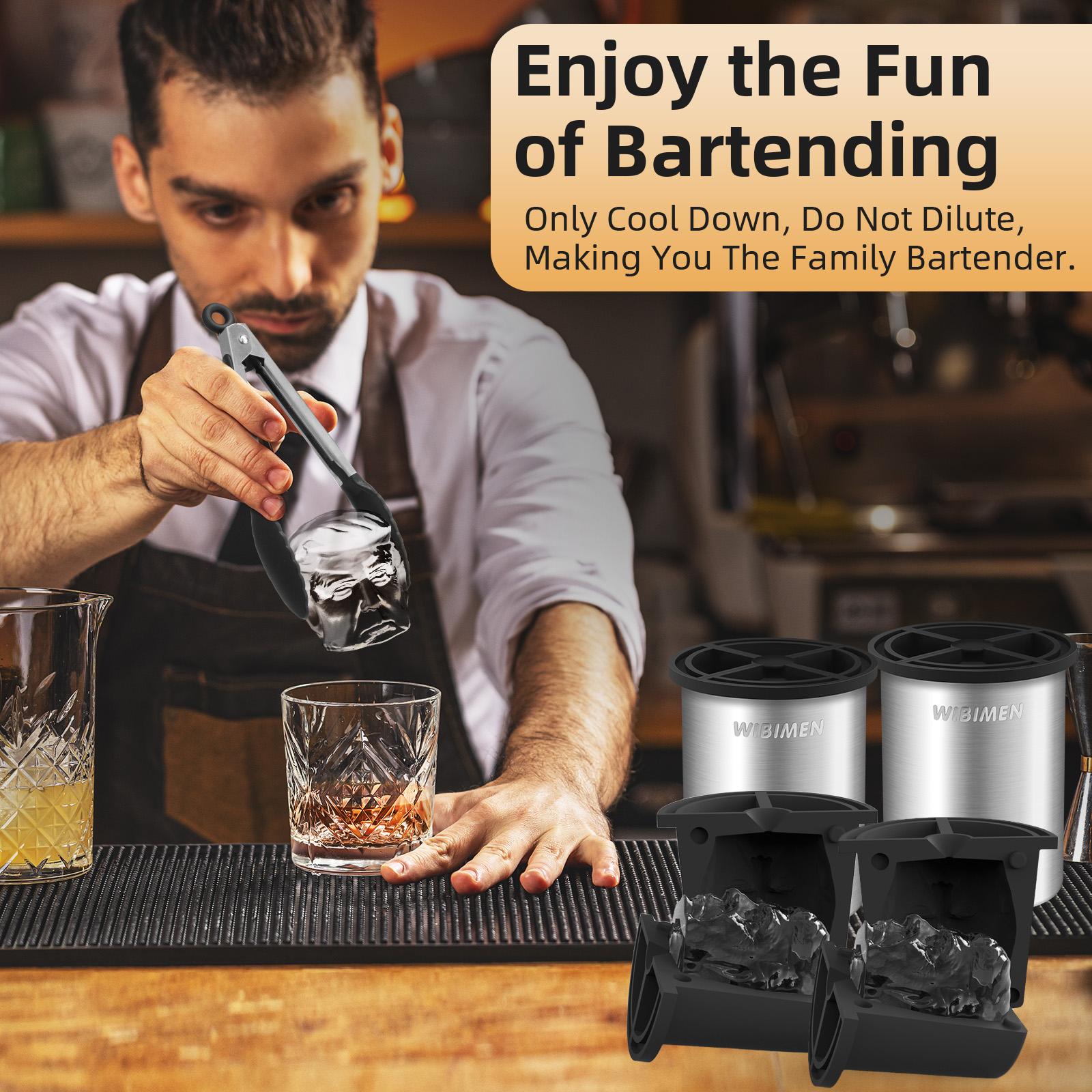 WIBIMEN Whiskey Lover’s Gift – Funny Stainless Steel Face Ice Mold for Cocktail Fans Fathersdaygift Silicone Shaker Set Utensils