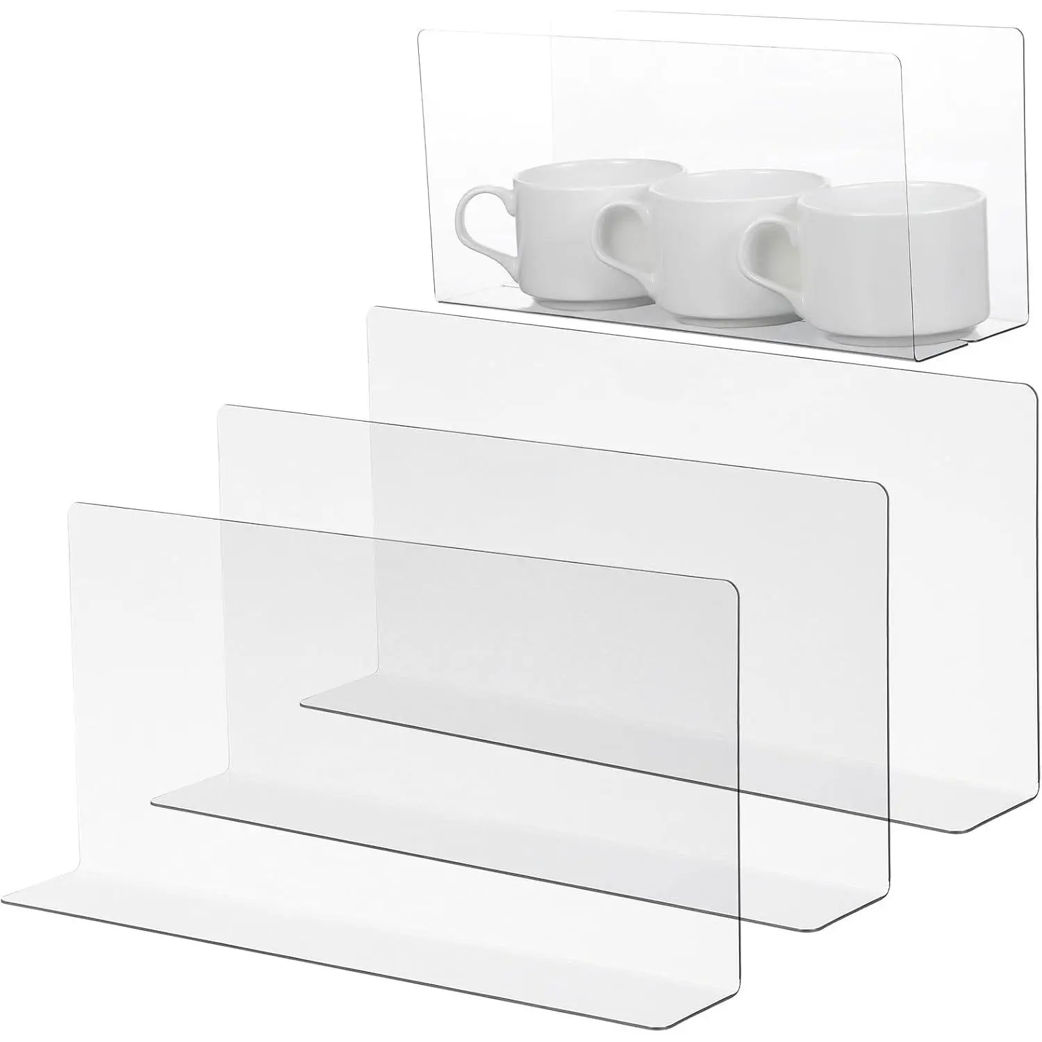 5 Pack Clear Shelf Dividers, L-Shape Shelf Separators for Clothes & Handbags, 4.8" High Profile Pharmacy Dividers Organizer for Wood & Glass & Metal Shelves