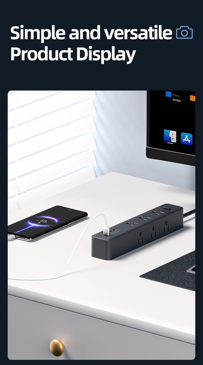 Surge Protector Outlet, 9 Ac Sockets, 3 USB Ports, 2 Type-C, Wall Mountable, Overload Protection, /, Versatile Use